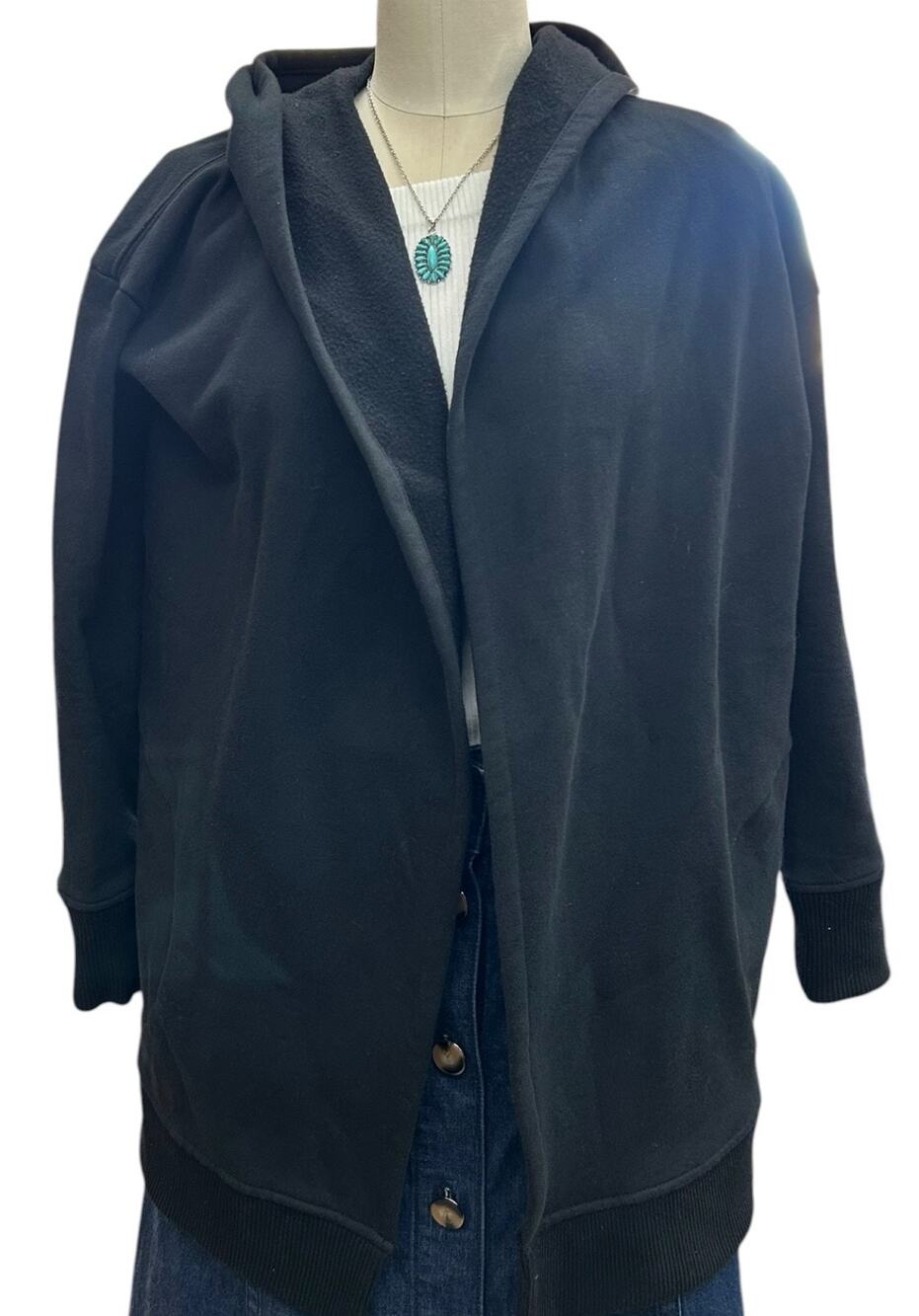 Athleta Vista Wrap Sweater Women XXS Open Cardigan Hoodie Black very roomy!